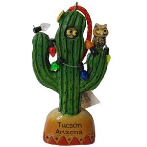 Christmas Cactus Ornament Tuscon Arizona Holiday Tree Decoration with Owl New